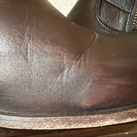 Frye Women's Lynn Strap Short Round Toe Dark Brown Leather Boots Size 8 - Picture 11 of 16